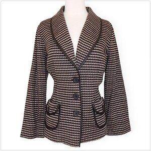 TravelSmith Brown Pattern Print Stretch Sweater Knit Faux Leather Trim Jacket M